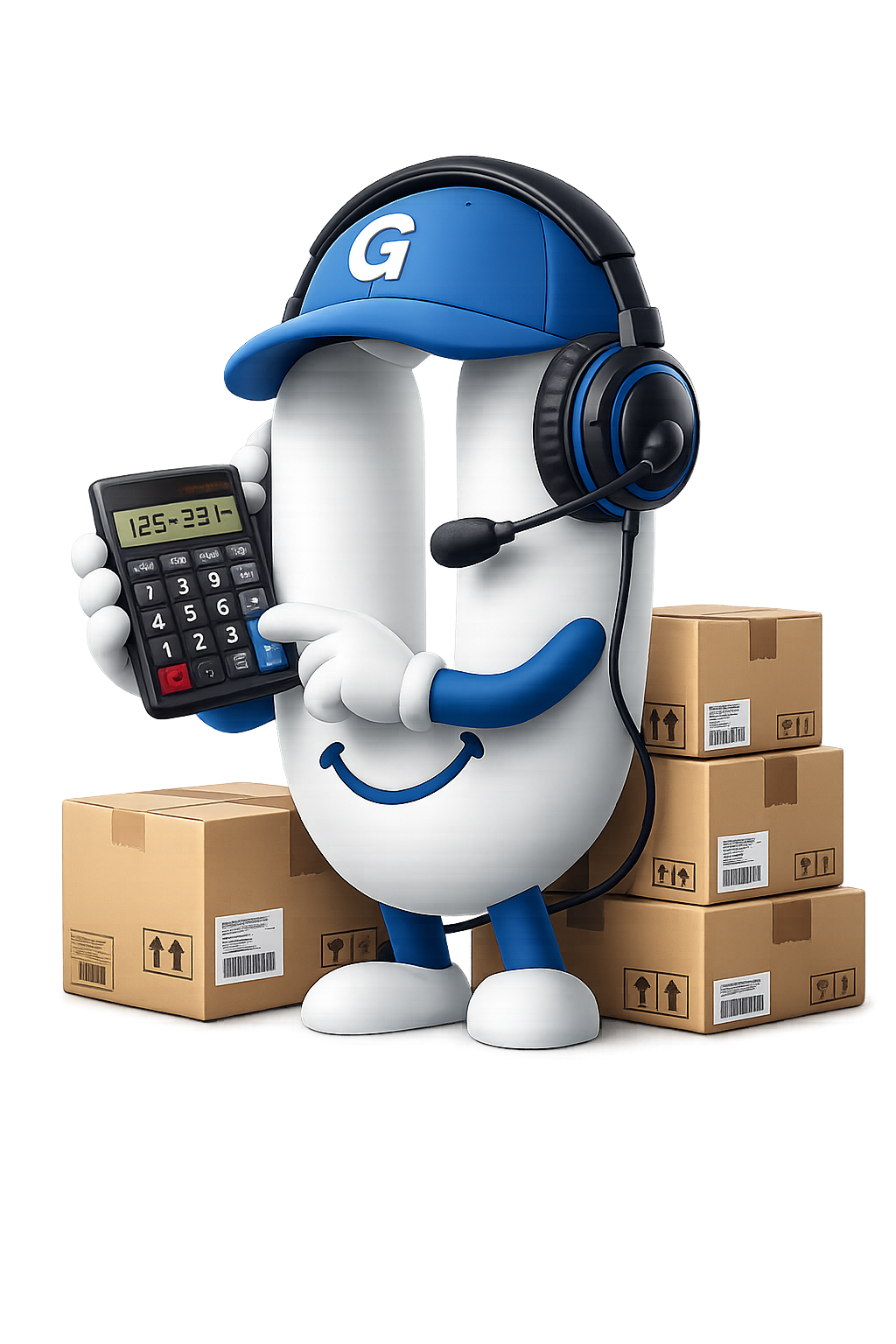 Mascote UsiiGo com headset calculando fretes